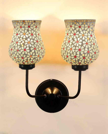 Decorative Unique Mosaic Glass Wall Mounted Dual Lamp With Iron Base | Set of 2 | 5 x 11 x 14 inches