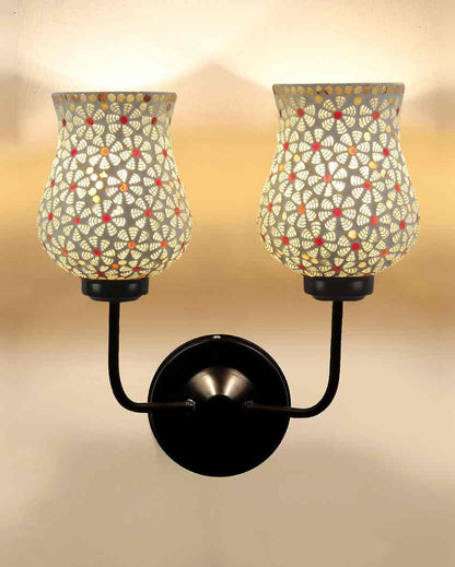 Decorative Unique Mosaic Glass Wall Mounted Dual Lamp With Iron Base | Set of 2 | 5 x 11 x 14 inches