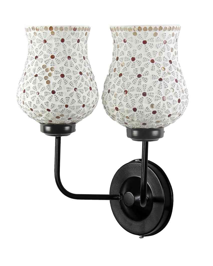 Decorative Unique Mosaic Glass Wall Mounted Dual Lamp With Iron Base | Set of 2 | 5 x 11 x 14 inches