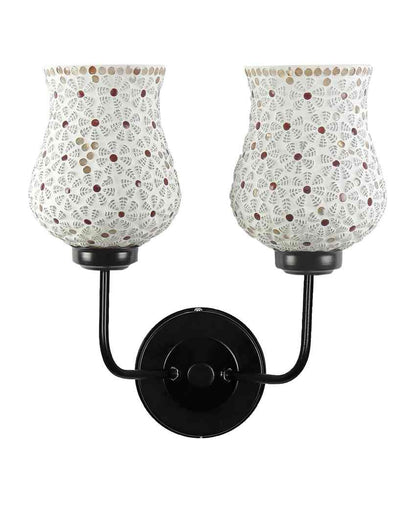 Decorative Unique Mosaic Glass Wall Mounted Dual Lamp With Iron Base | Set of 2 | 5 x 11 x 14 inches