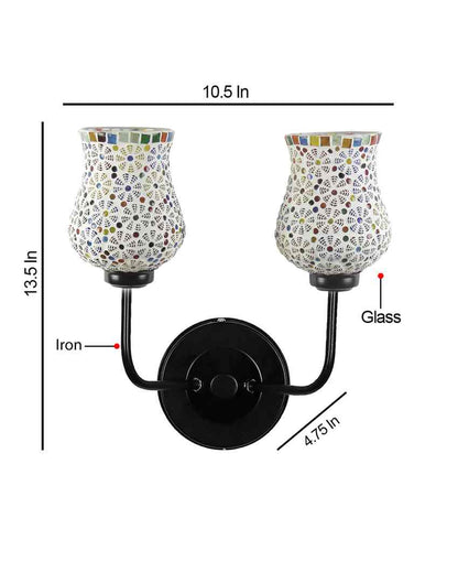 Artful Mosaic Glass Wall Mounted Dual Lamp With Iron Base | Set of 2 | 5 x 11 x 14 inches