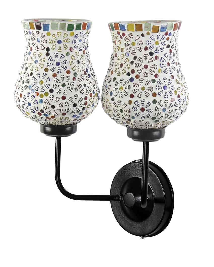 Artful Mosaic Glass Wall Mounted Dual Lamp With Iron Base | Set of 2 | 5 x 11 x 14 inches