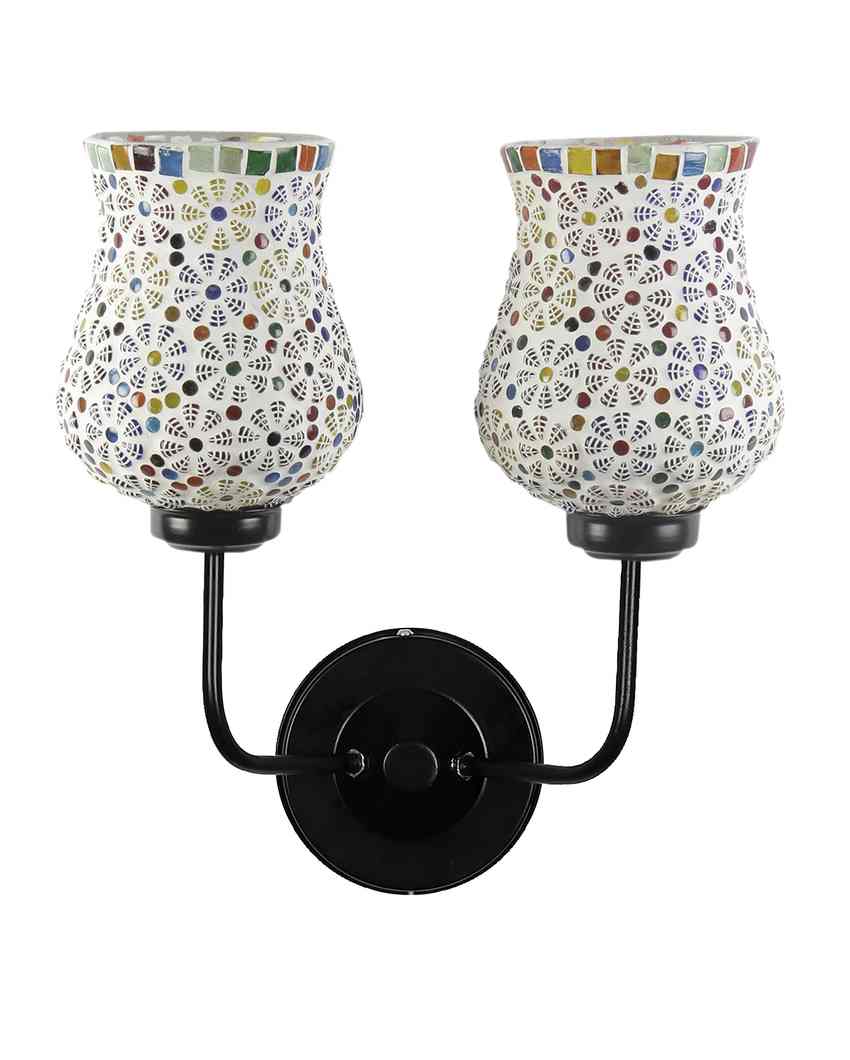 Artful Mosaic Glass Wall Mounted Dual Lamp With Iron Base | Set of 2 | 5 x 11 x 14 inches