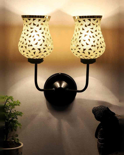 Vibrant Artistic Mosaic Glass Wall Mounted Dual Lamp With Iron Base | Set of 2 | 5 x 11 x 14 inches