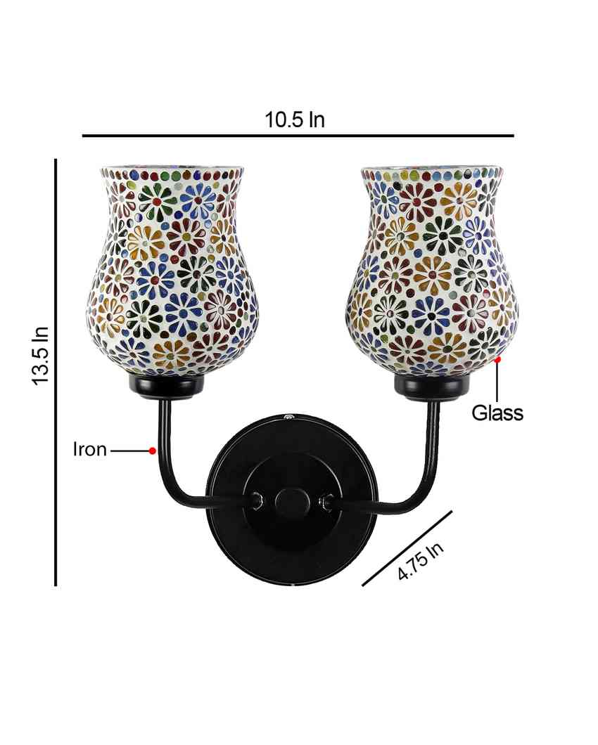 Elegant Mosaic Glass Wall Mounted Dual Lamp With Iron Base | Set of 2 | 5 x 11 x 14 inches