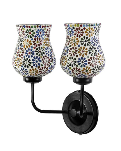 Elegant Mosaic Glass Wall Mounted Dual Lamp With Iron Base | Set of 2 | 5 x 11 x 14 inches