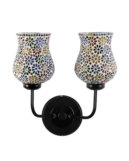 Elegant Mosaic Glass Wall Mounted Dual Lamp With Iron Base | Set of 2 | 5 x 11 x 14 inches