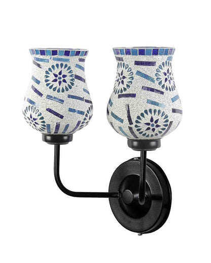 Intricate Detailed Mosaic Glass Wall Mounted Dual Lamp With Iron Base | Set of 2 | 5 x 11 x 14 inches