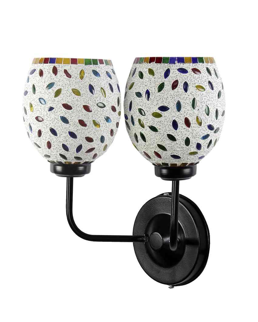 Charming Mosaic Glass Wall Mounted Dual Lamp With Iron Base | Set of 2 | 5 x 11 x 14 inches