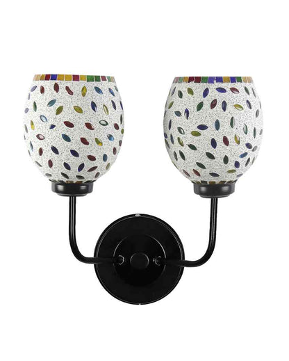 Charming Mosaic Glass Wall Mounted Dual Lamp With Iron Base | Set of 2 | 5 x 11 x 14 inches