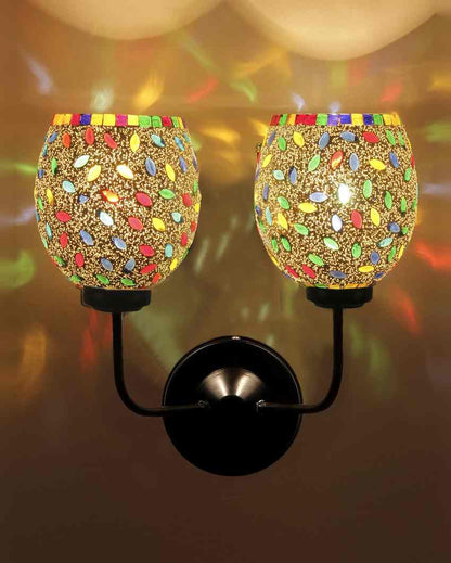 Charming Mosaic Glass Wall Mounted Dual Lamp With Iron Base | Set of 2 | 5 x 11 x 14 inches