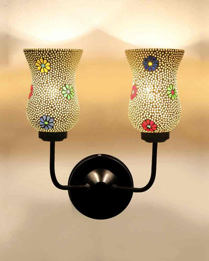 Handcrafted Elegant Mosaic Glass Wall Mounted Dual Lamp With Iron Base | Set of 2 | 5 x 11 x 14 inches