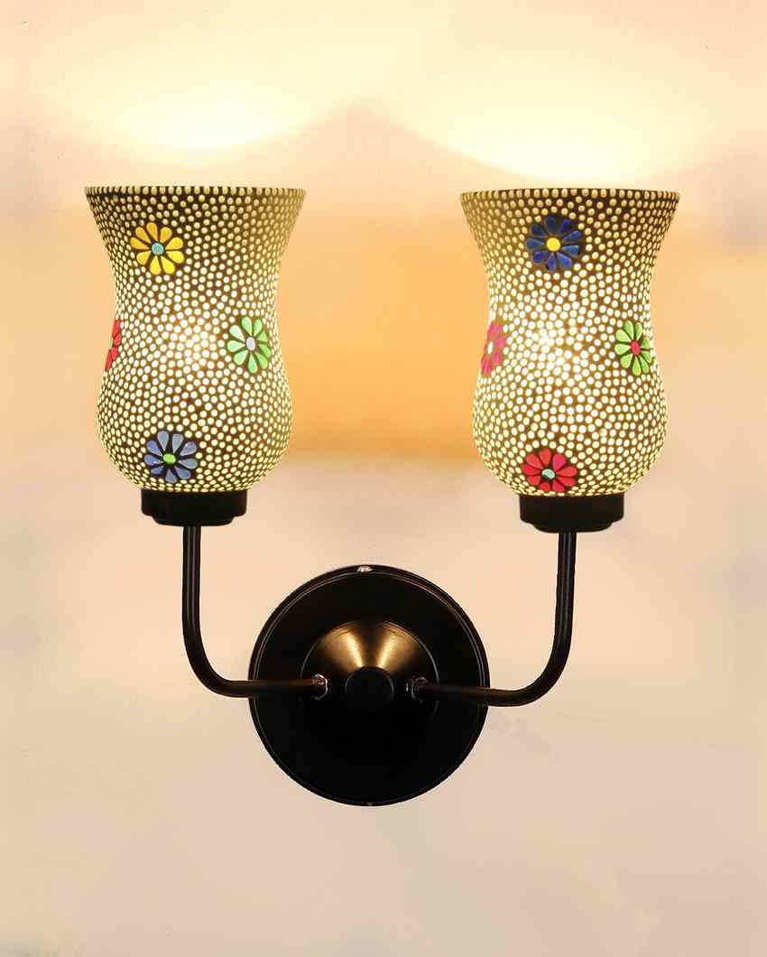 Handcrafted Elegant Mosaic Glass Wall Mounted Dual Lamp With Iron Base | Set of 2 | 5 x 11 x 14 inches