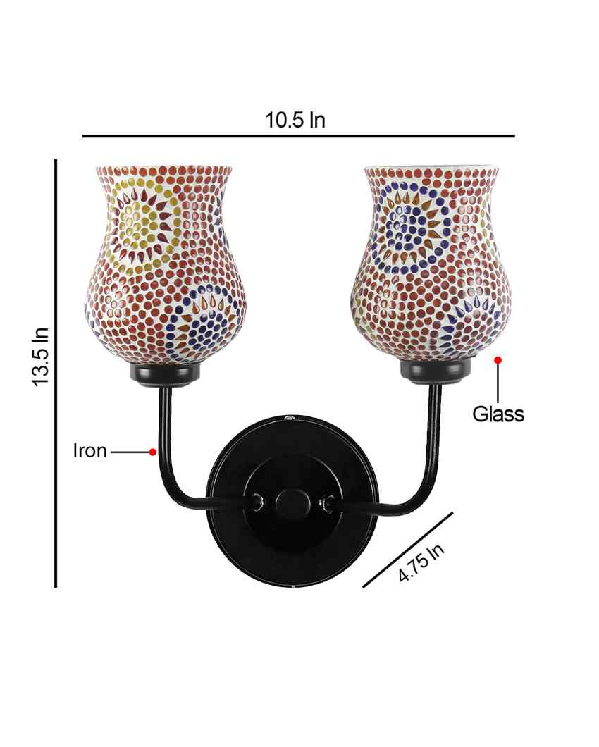 Unique Mosaic Glass Wall Mounted Dual Lamp With Iron Base | Set of 2 | 5 x 11 x 14 inches