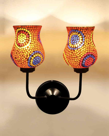 Unique Mosaic Glass Wall Mounted Dual Lamp With Iron Base | Set of 2 | 5 x 11 x 14 inches