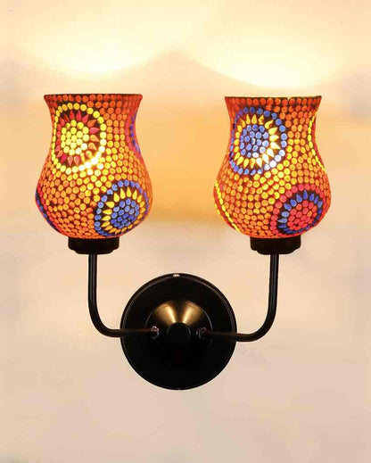 Unique Mosaic Glass Wall Mounted Dual Lamp With Iron Base | Set of 2 | 5 x 11 x 14 inches