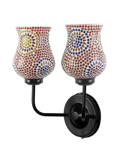 Unique Mosaic Glass Wall Mounted Dual Lamp With Iron Base | Set of 2 | 5 x 11 x 14 inches