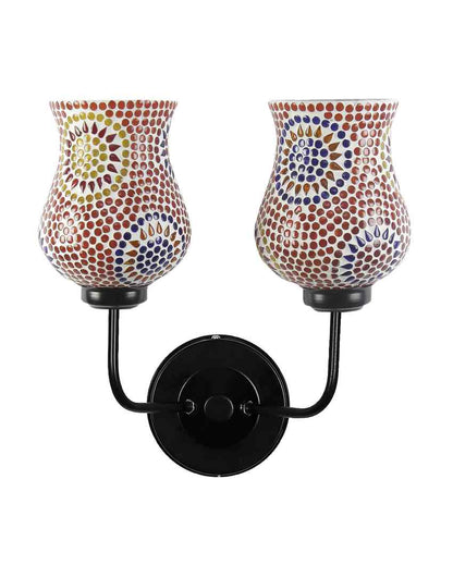 Unique Mosaic Glass Wall Mounted Dual Lamp With Iron Base | Set of 2 | 5 x 11 x 14 inches