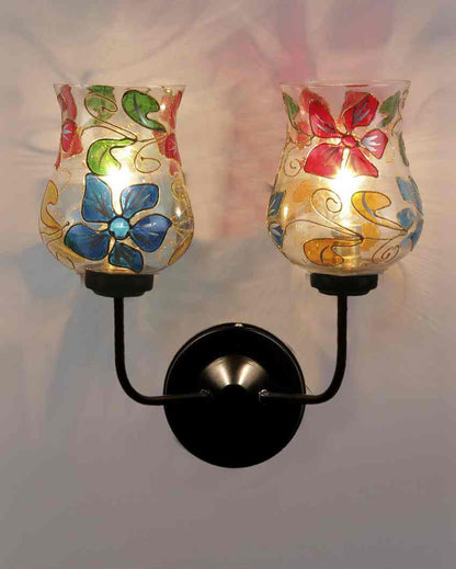 Stylish Mosaic Glass Wall Mounted Dual Lamp With Iron Base | Set of 2 | 5 x 11 x 14 inches