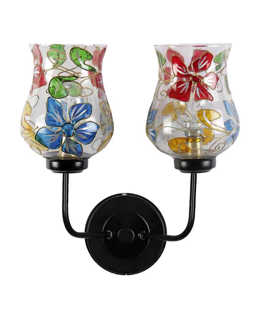 Stylish Mosaic Glass Wall Mounted Dual Lamp With Iron Base | Set of 2 | 5 x 11 x 14 inches