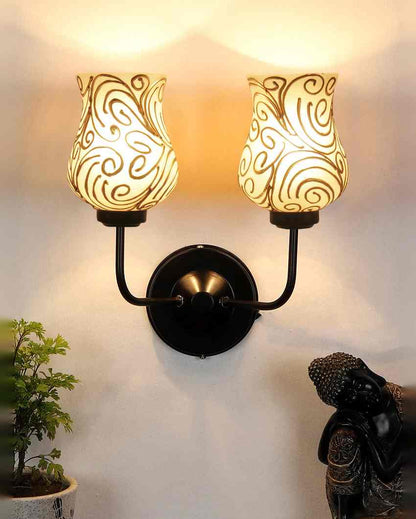 Artisan Mosaic Glass Wall Mounted Dual Lamp With Iron Base | Set of 2 | 5 x 11 x 14 inches