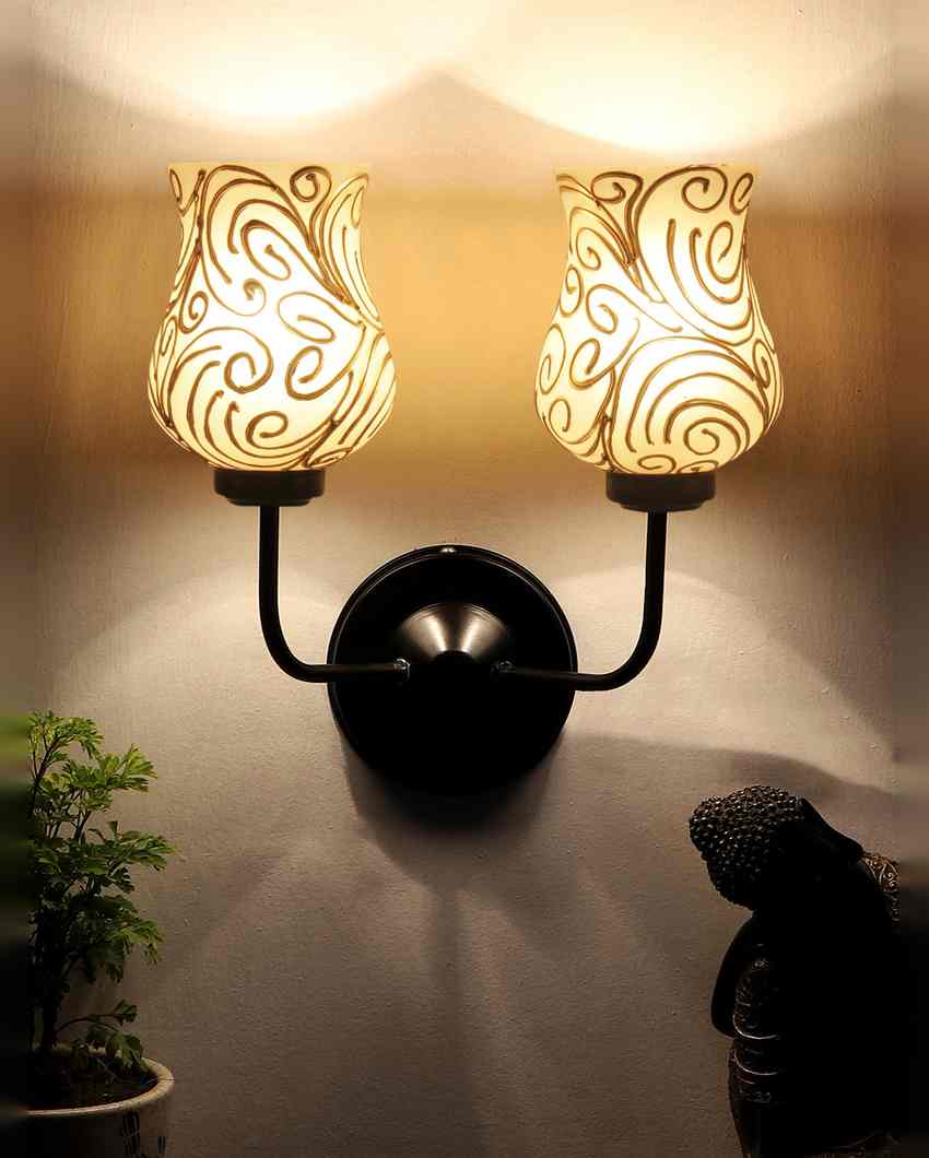 Artisan Mosaic Glass Wall Mounted Dual Lamp With Iron Base | Set of 2 | 5 x 11 x 14 inches