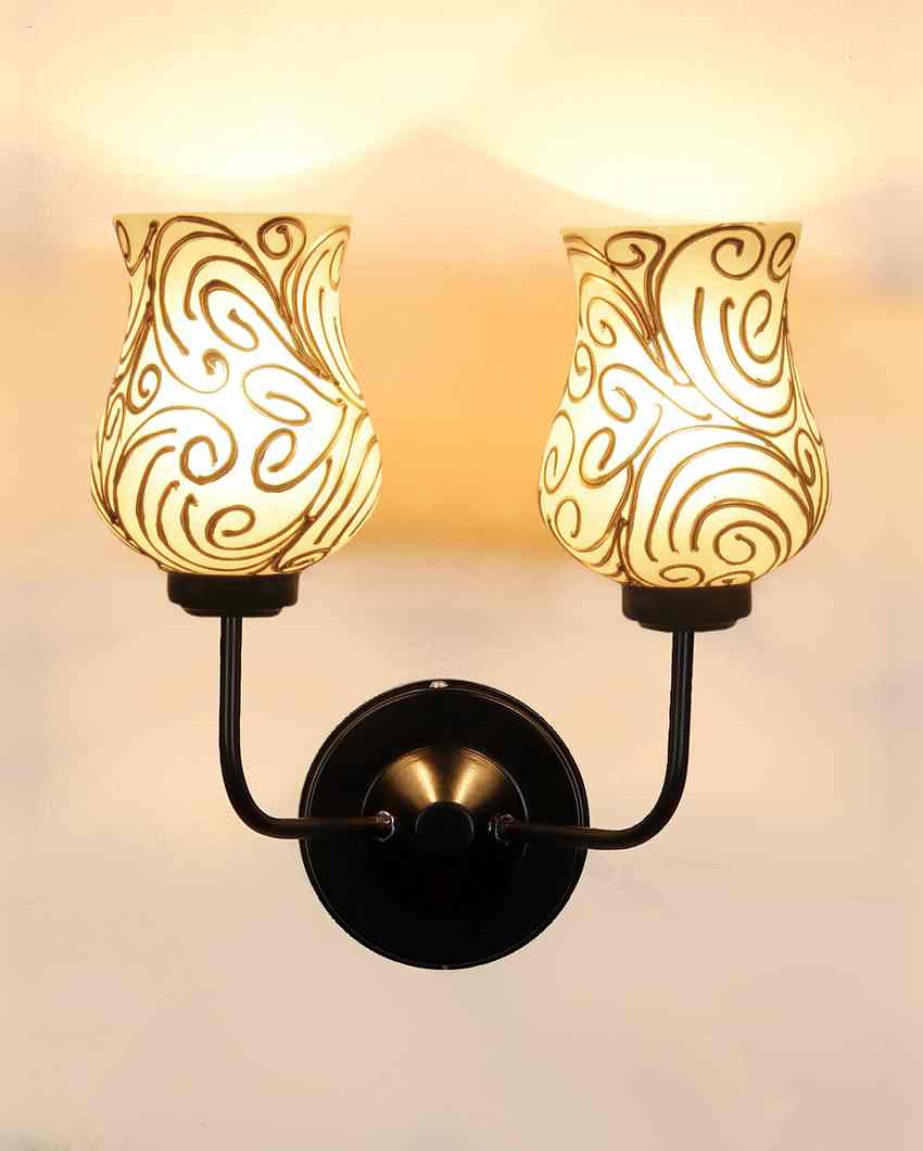 Artisan Mosaic Glass Wall Mounted Dual Lamp With Iron Base | Set of 2 | 5 x 11 x 14 inches