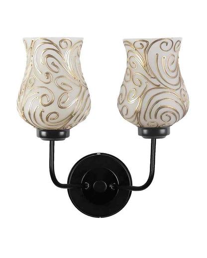 Artisan Mosaic Glass Wall Mounted Dual Lamp With Iron Base | Set of 2 | 5 x 11 x 14 inches