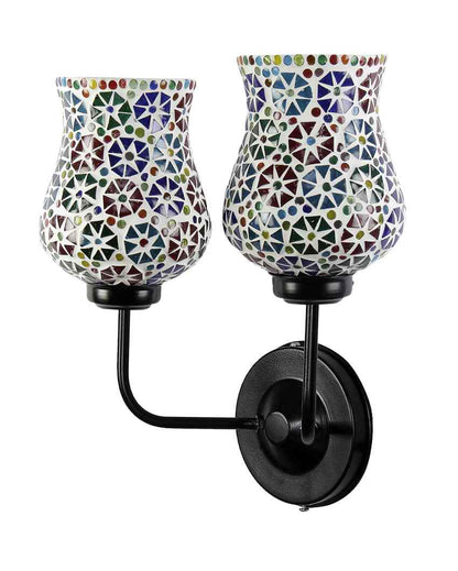 Vibrant Unique Mosaic Glass Wall Mounted Dual Lamp With Iron Base | Set of 2 | 5 x 11 x 14 inches