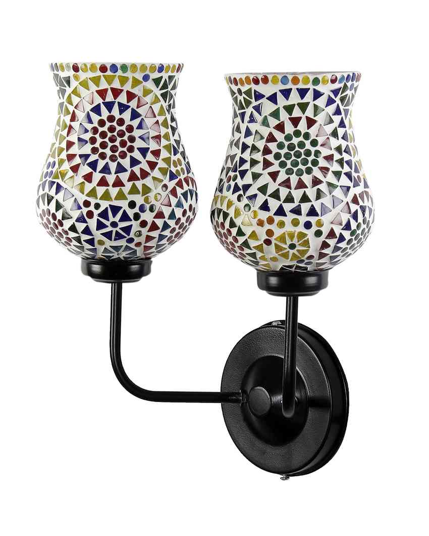 Decorative Artistic Mosaic Glass Wall Mounted Dual Lamp With Iron Base | Set of 2 | 5 x 11 x 14 inches