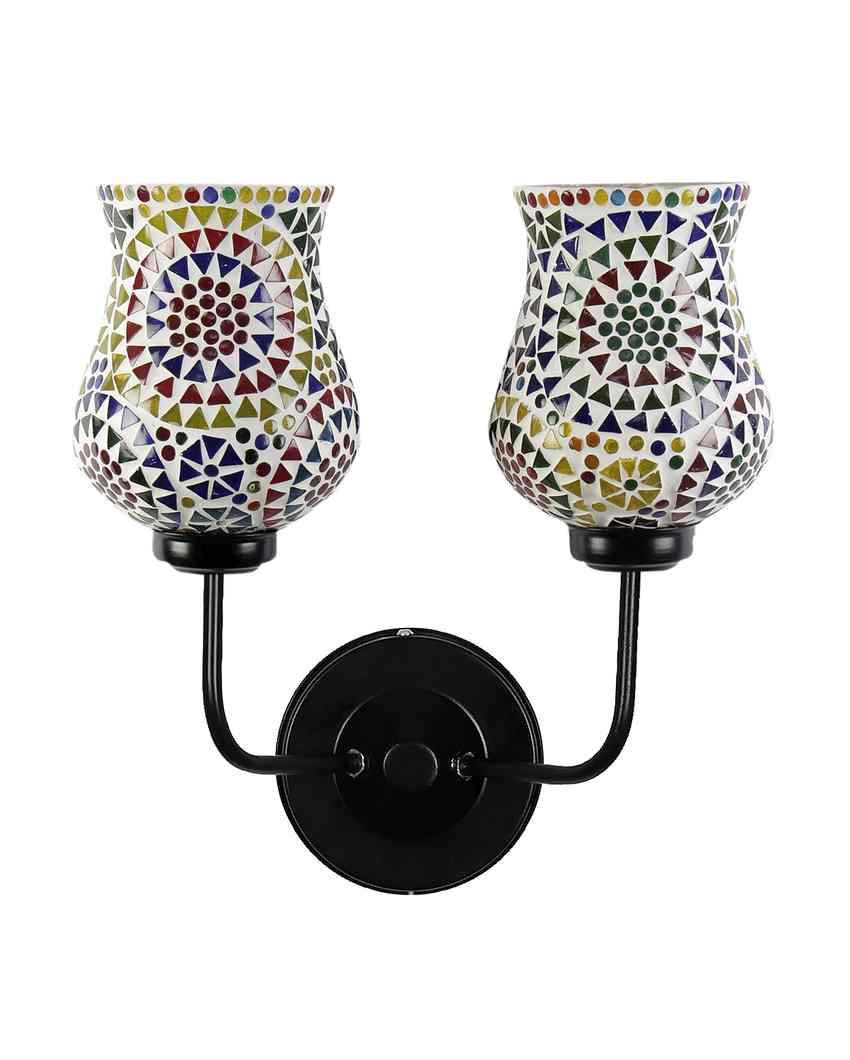 Decorative Artistic Mosaic Glass Wall Mounted Dual Lamp With Iron Base | Set of 2 | 5 x 11 x 14 inches