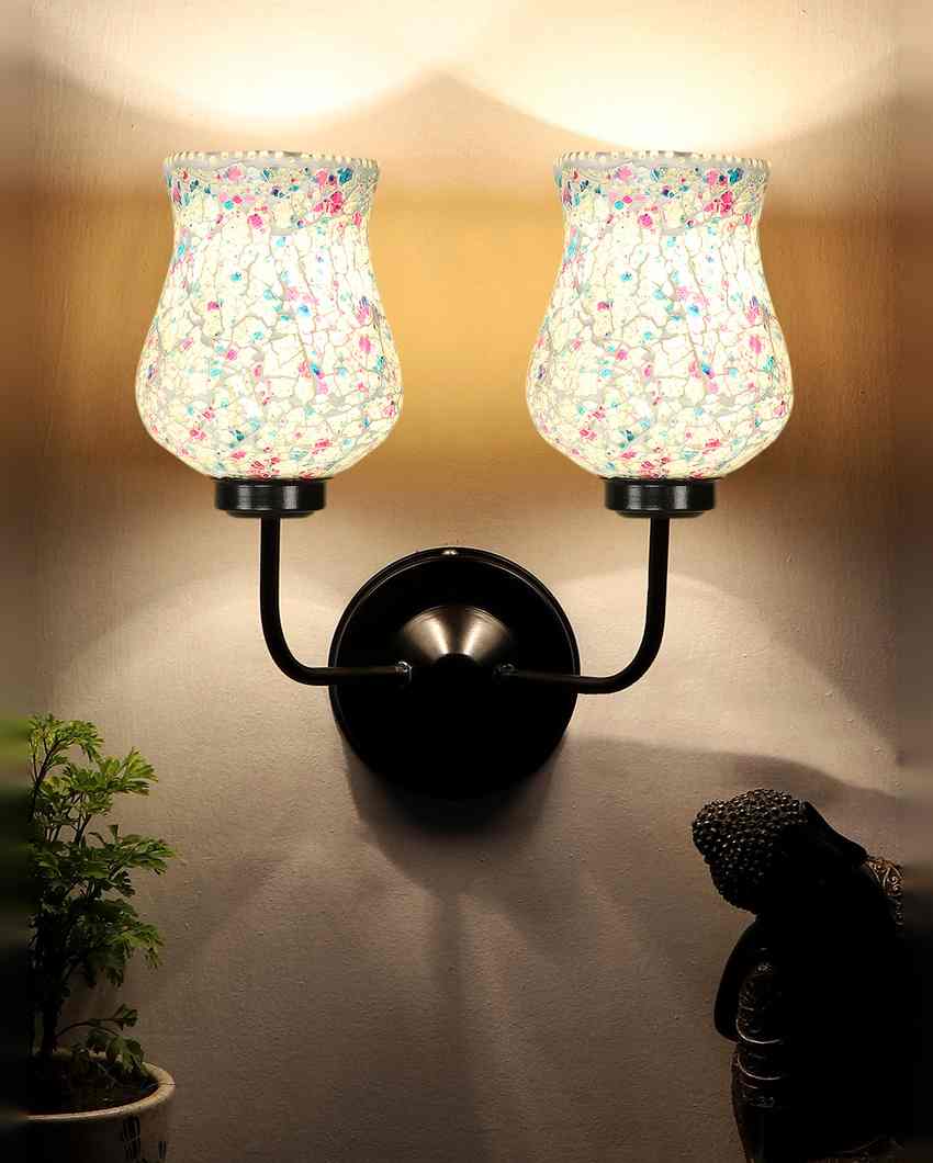 Colorful Mosaic Glass Wall Mounted Dual Lamp With Iron Base | Set of 2 | 5 x 11 x 14 inches