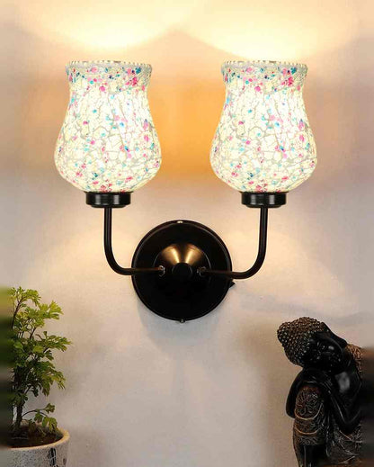 Colorful Mosaic Glass Wall Mounted Dual Lamp With Iron Base | Set of 2 | 5 x 11 x 14 inches