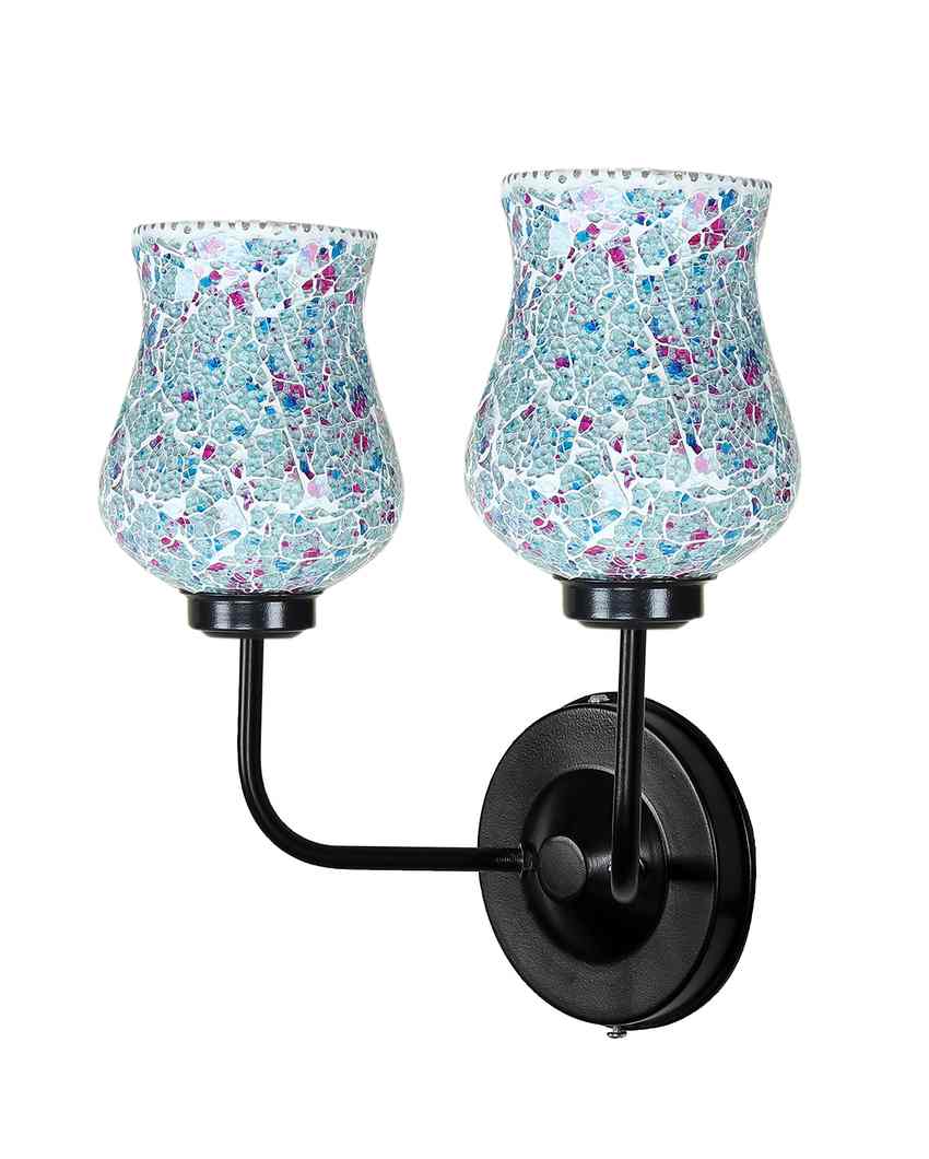 Colorful Mosaic Glass Wall Mounted Dual Lamp With Iron Base | Set of 2 | 5 x 11 x 14 inches