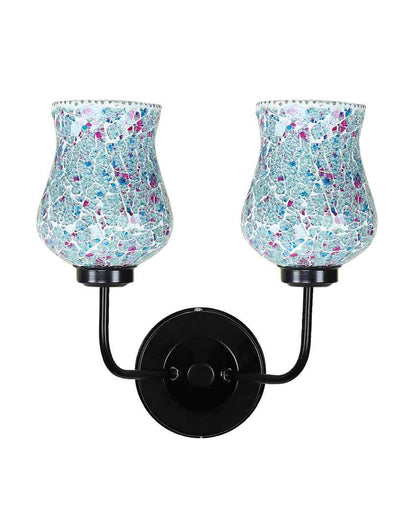 Colorful Mosaic Glass Wall Mounted Dual Lamp With Iron Base | Set of 2 | 5 x 11 x 14 inches