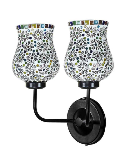 Handcrafted Detailed Mosaic Glass Wall Mounted Dual Lamp With Iron Base | Set of 2 | 5 x 11 x 14 inches