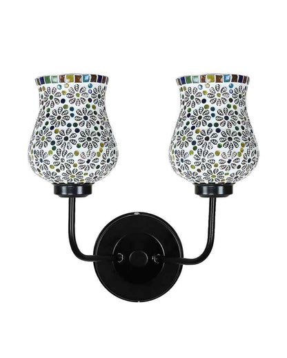 Handcrafted Detailed Mosaic Glass Wall Mounted Dual Lamp With Iron Base | Set of 2 | 5 x 11 x 14 inches