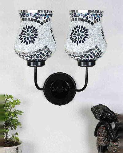 Intricate Elegant Mosaic Glass Wall Mounted Dual Lamp With Iron Base | Set of 2 | 5 x 11 x 14 inches