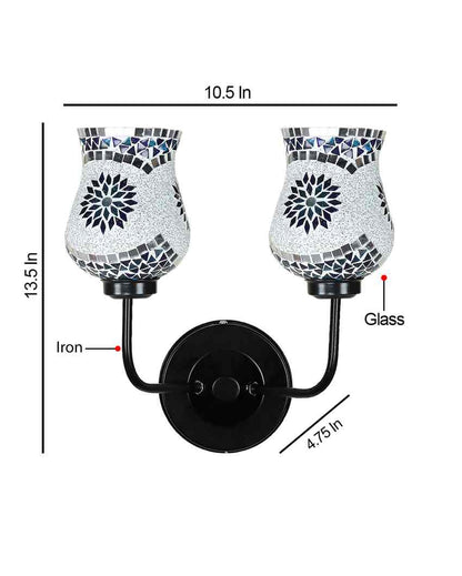 Intricate Elegant Mosaic Glass Wall Mounted Dual Lamp With Iron Base | Set of 2 | 5 x 11 x 14 inches