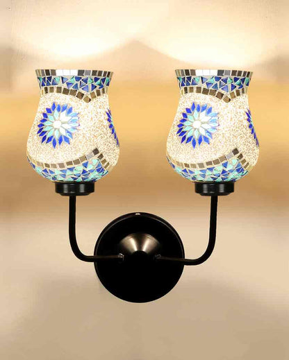 Intricate Elegant Mosaic Glass Wall Mounted Dual Lamp With Iron Base | Set of 2 | 5 x 11 x 14 inches