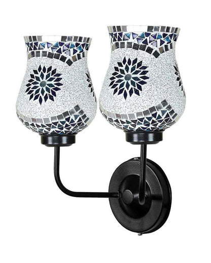 Intricate Elegant Mosaic Glass Wall Mounted Dual Lamp With Iron Base | Set of 2 | 5 x 11 x 14 inches