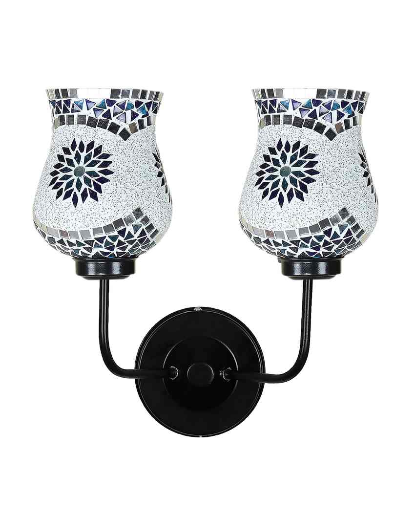 Intricate Elegant Mosaic Glass Wall Mounted Dual Lamp With Iron Base | Set of 2 | 5 x 11 x 14 inches