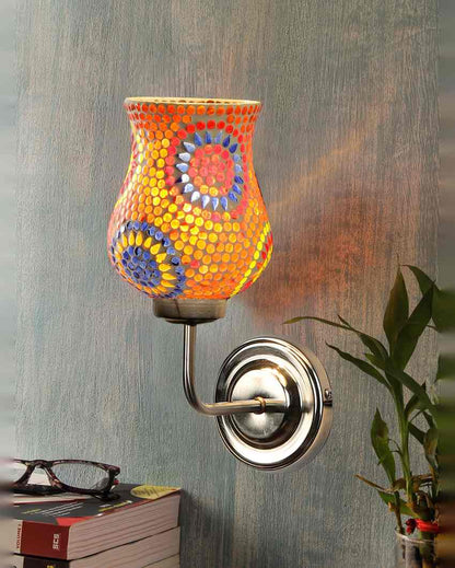 Sophisticated Glass Wall Mounted Lamp With Steel Base | 9 x 4 x 13 inches