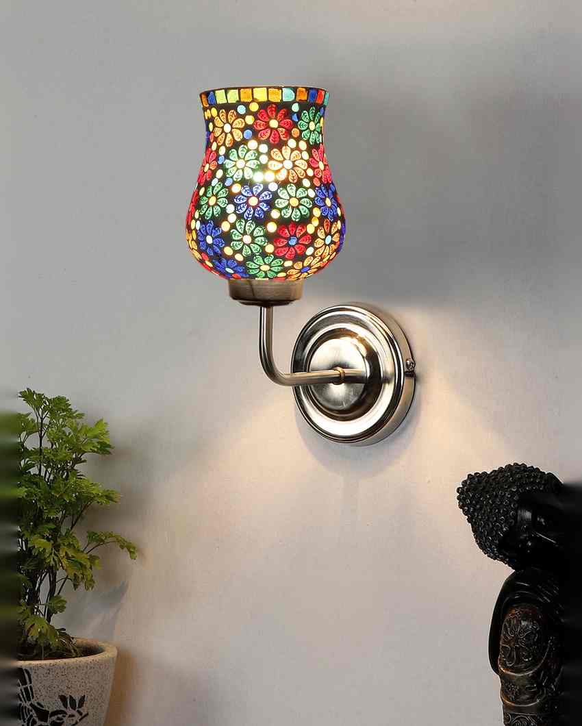 Modern Unique Glass Wall Mounted Lamp With Steel Base | 9 x 4 x 13 inches