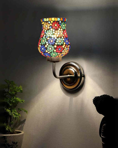 Modern Unique Glass Wall Mounted Lamp With Steel Base | 9 x 4 x 13 inches