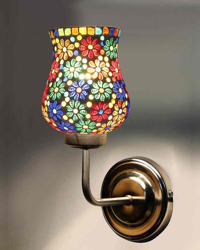 Modern Unique Glass Wall Mounted Lamp With Steel Base | 9 x 4 x 13 inches