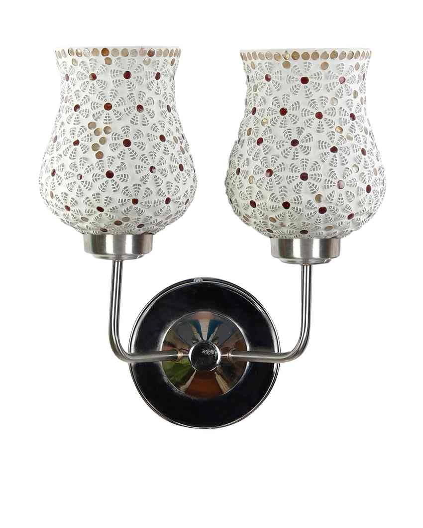 Intricate Mosaic Glass Wall Mounted Dual Lamp With Steel Base | Set of 2 | 5 x 11 x 14 inches