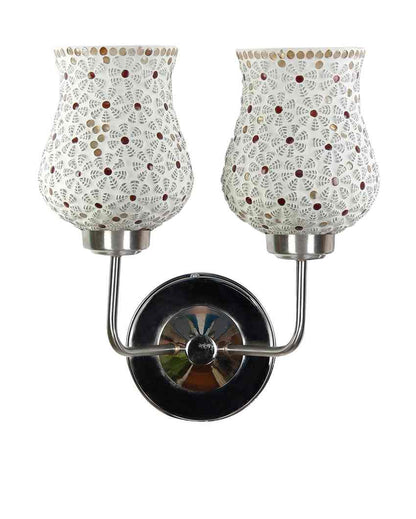 Intricate Mosaic Glass Wall Mounted Dual Lamp With Steel Base | Set of 2 | 5 x 11 x 14 inches