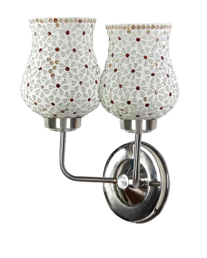 Intricate Mosaic Glass Wall Mounted Dual Lamp With Steel Base | Set of 2 | 5 x 11 x 14 inches