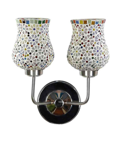 Decorative Mosaic Glass Wall Mounted Dual Lamp With Steel Base | Set of 2 | 5 x 11 x 14 inches